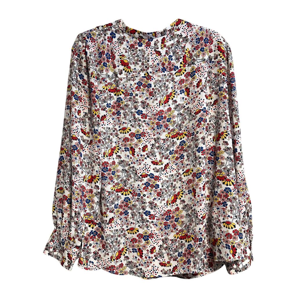 Talbots Meadow Colorful Floral Tie Neck Blouse Top Size XL - Picture 2 of 11